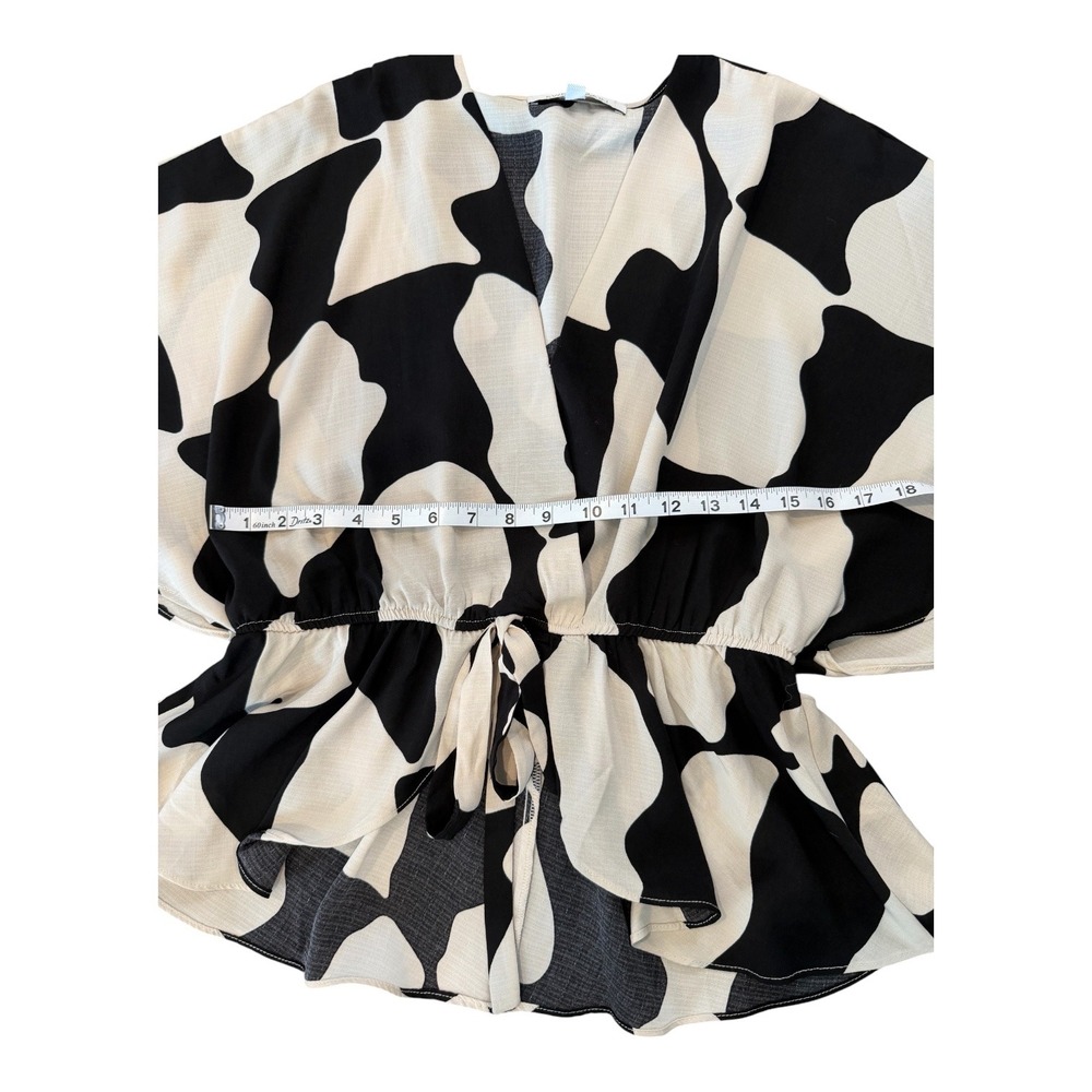 Sweet Rain Black White Abstract Print Kimono  Peplum tie waist  V-Neck Medium - Picture 6 of 6